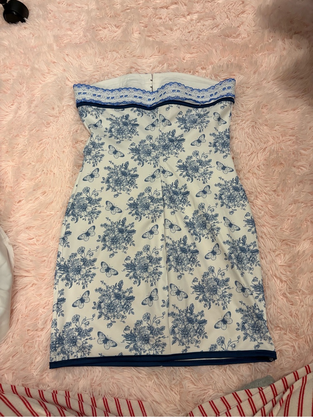 Strapless Blue Floral Print Midi Dress